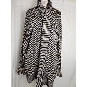 Matty M Women's XXL Black Cream Chunky Knit Open Front Cardigan Sweater